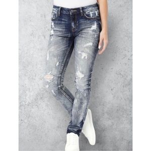 Rock Revival Remix Mid-Rise Skinny Jeans in Destroyed Vintage Blue Size 26